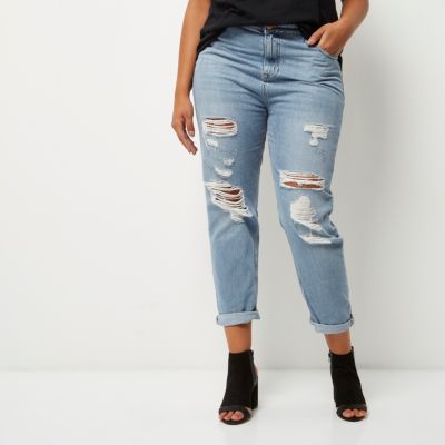 Plus light wash ripped mom jeans